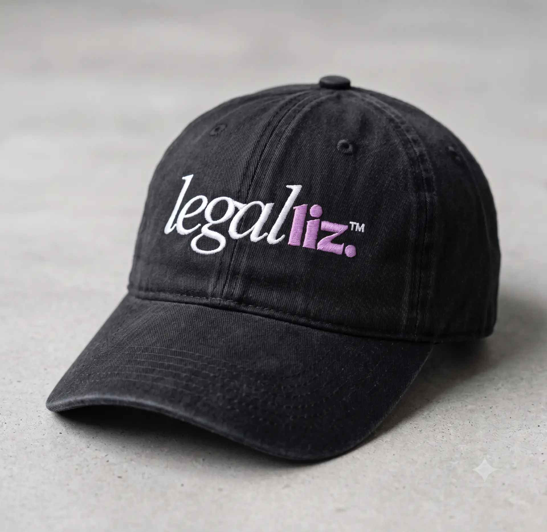 Black LegalLIZ dad cap with pink embroidered branding